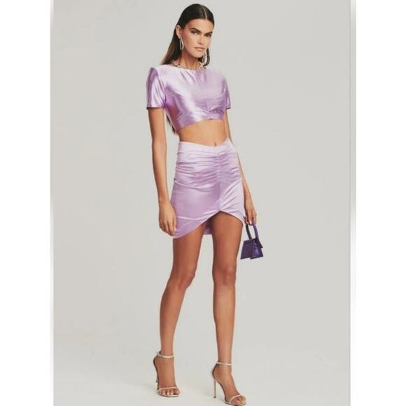 Retrofete Dehl Mini Skirt in Lilac Purple Size XL NWT Satin Fabric - Picture 1 of 12